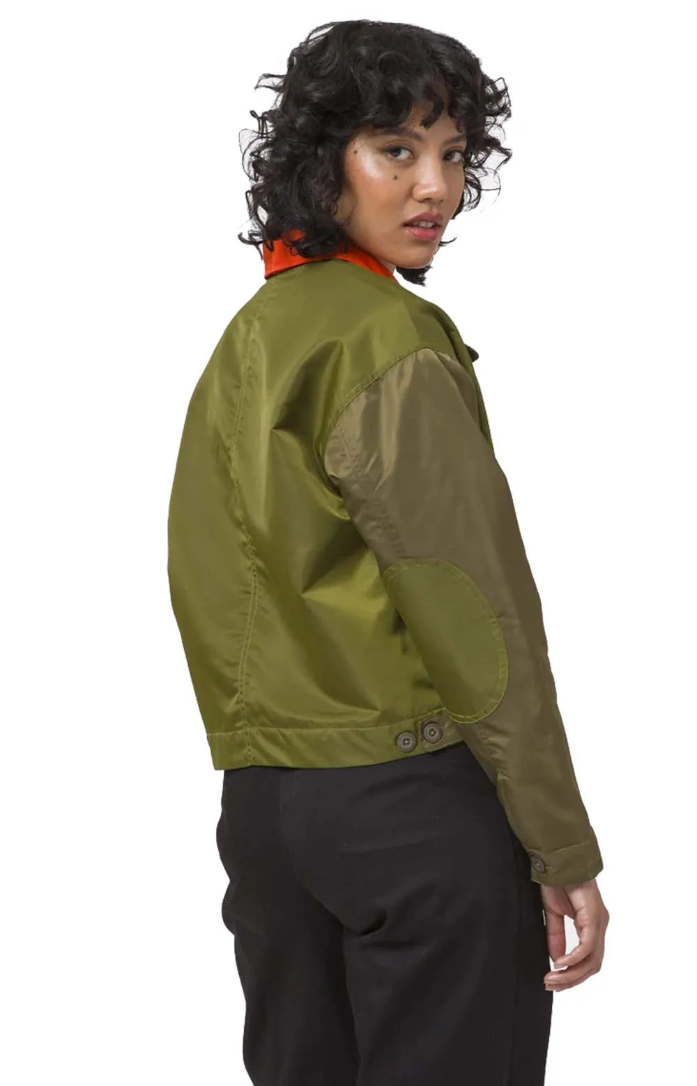 Military-Inspired Olive Crop Flight Jacket