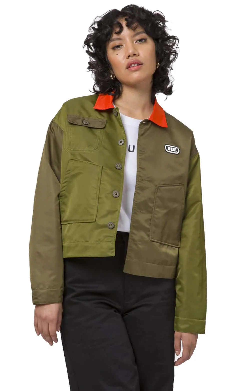 Military-Inspired Olive Crop Flight Jacket