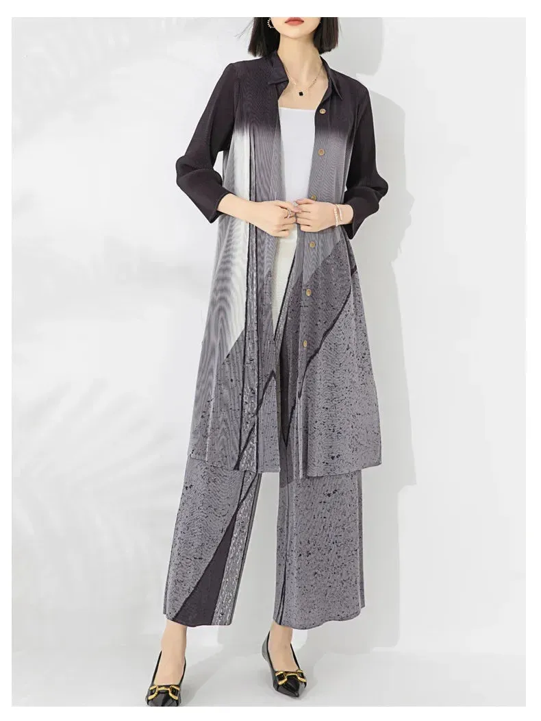 Miyake Pleated Longline Top and Pants Set