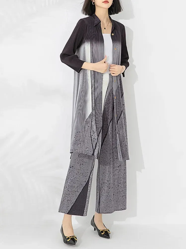 Miyake Pleated Longline Top and Pants Set