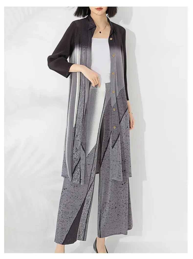 Miyake Pleated Longline Top and Pants Set