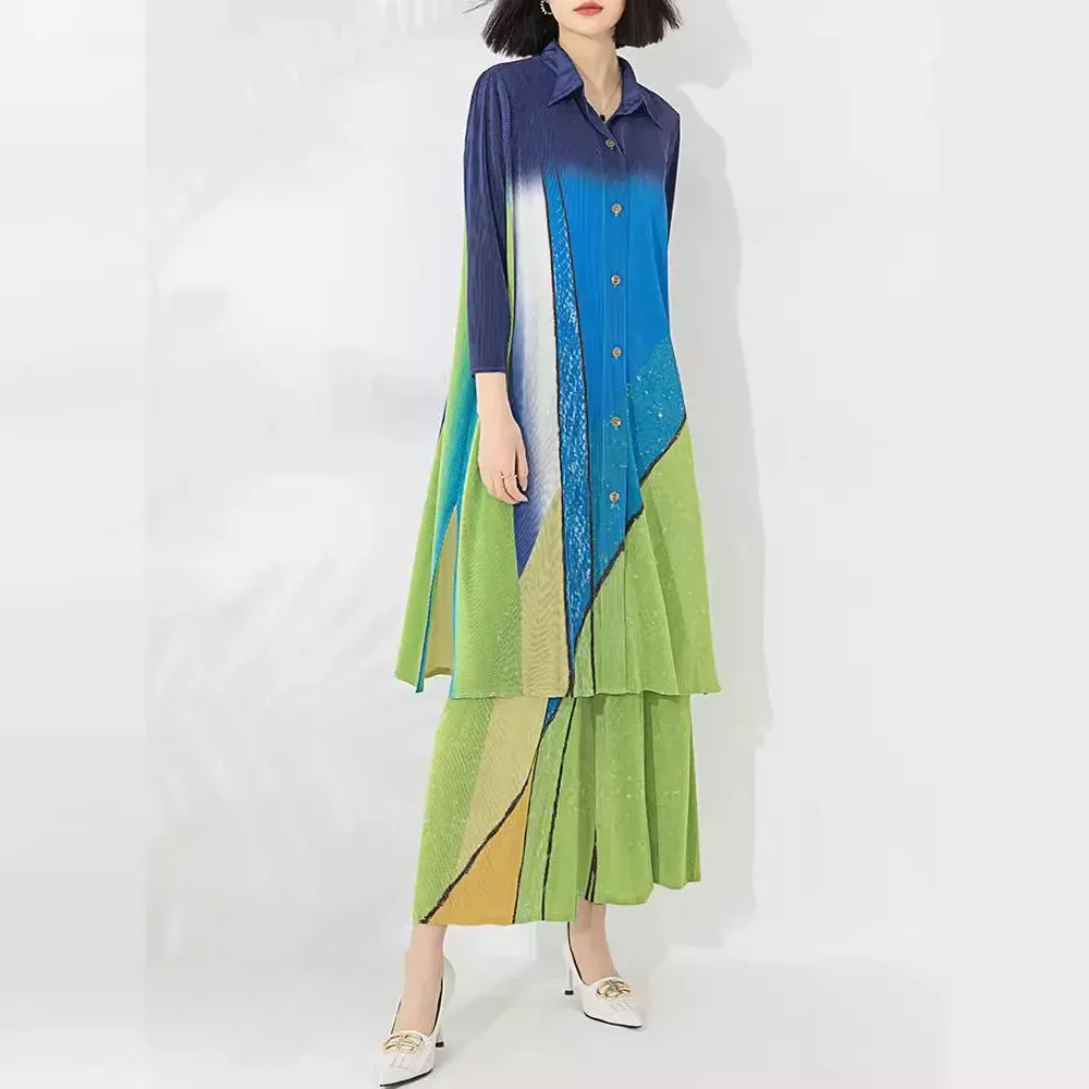 Miyake Pleated Longline Top and Pants Set