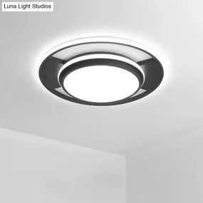 Modern Black Metal LED Bedroom Ceiling Light - 16.5"/20.5" Round Flush Mount Fixture