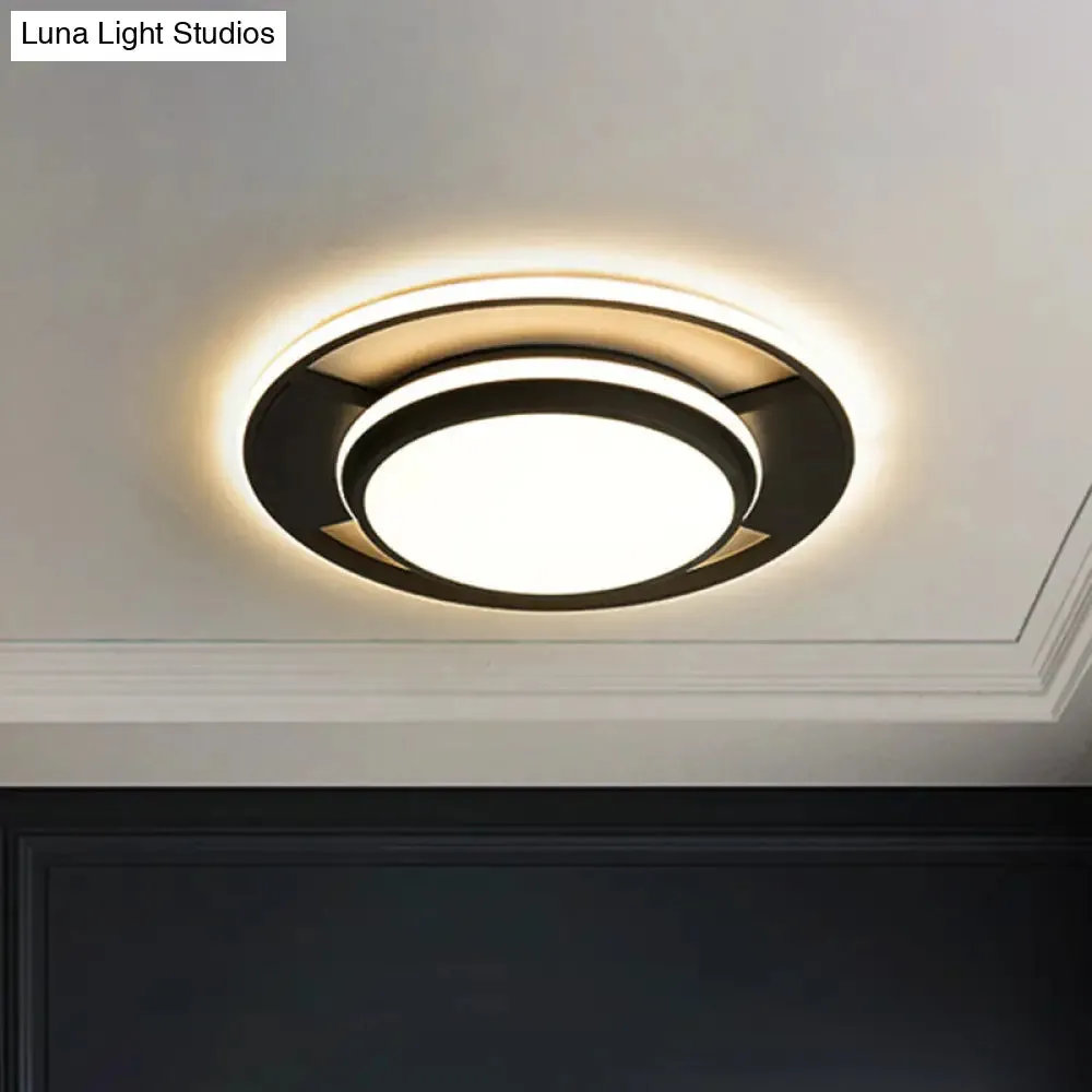 Modern Black Metal LED Bedroom Ceiling Light - 16.5"/20.5" Round Flush Mount Fixture