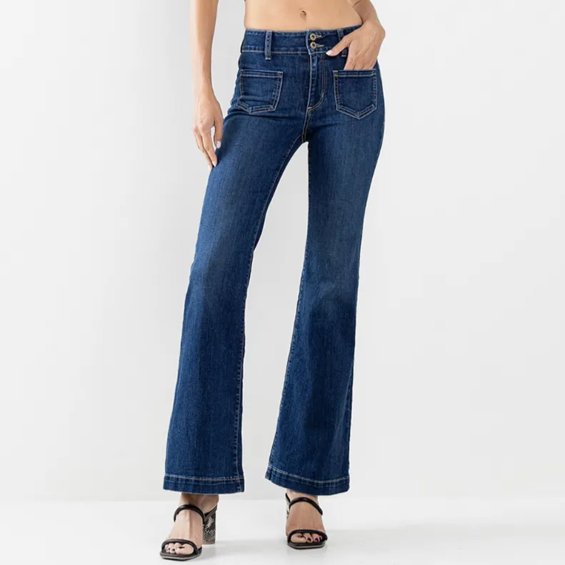 Morgan Double Button Front Pocket Mid Rise Flare Jeans