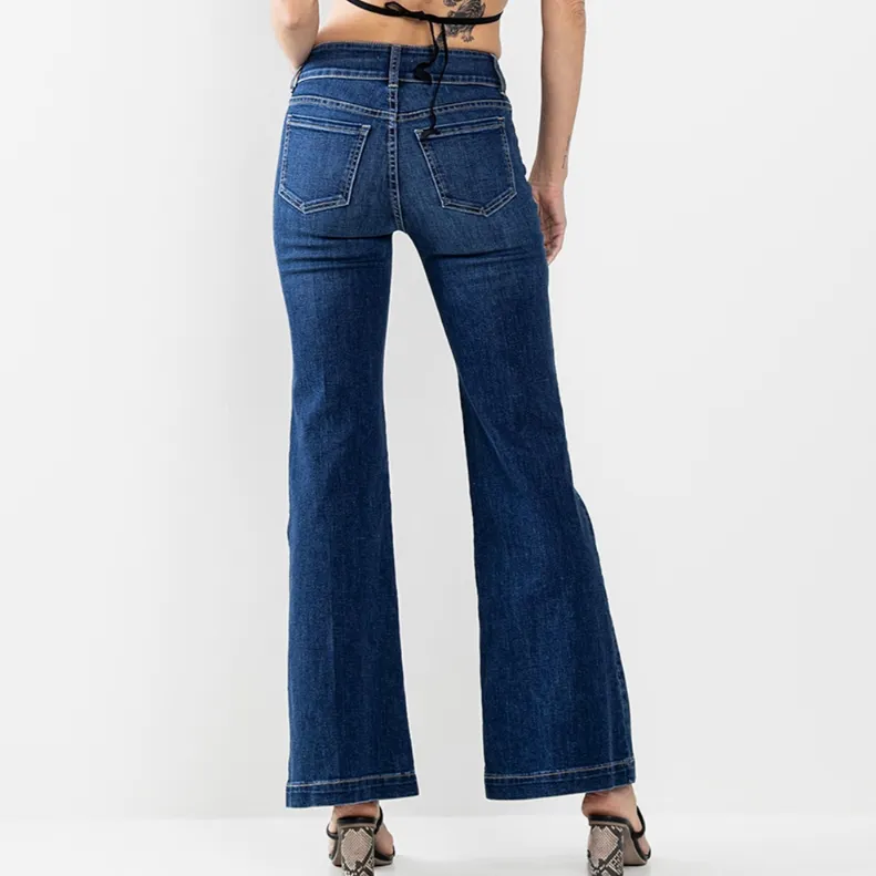 Morgan Double Button Front Pocket Mid Rise Flare Jeans