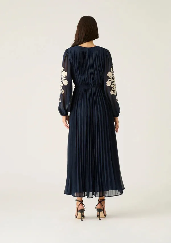 MOS THE LABEL Willow Pleat Maxi Dress Navy