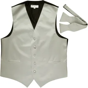 New Men's Formal Vest Tuxedo Waistcoat with free style selftie Bowtie silver