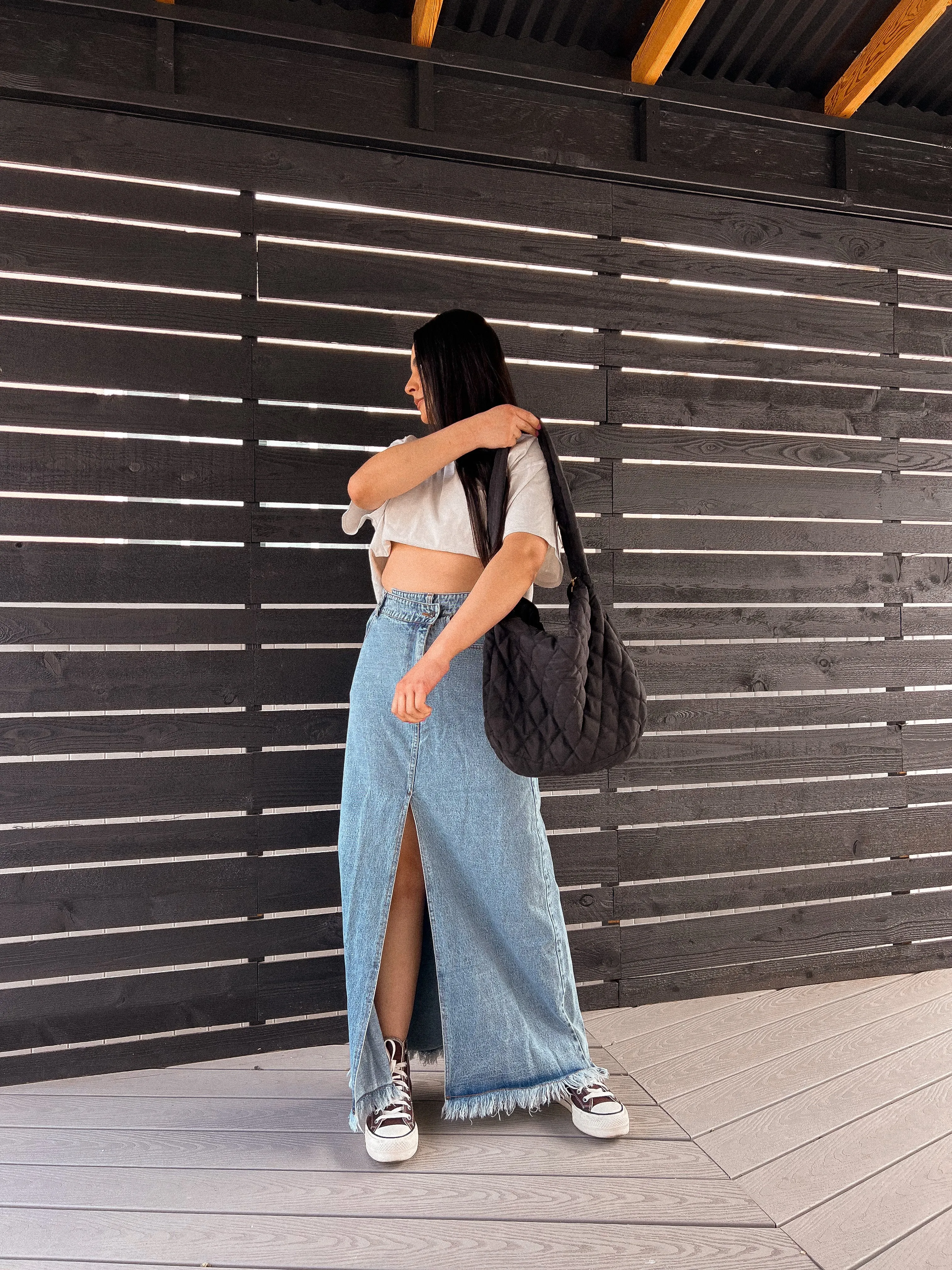 On Track Maxi Denim Skirt