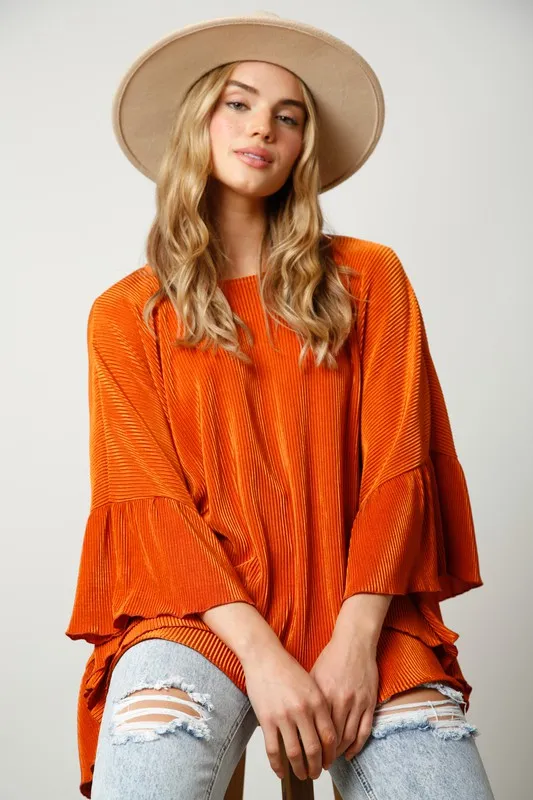 Orange Pleated Bodre Poncho