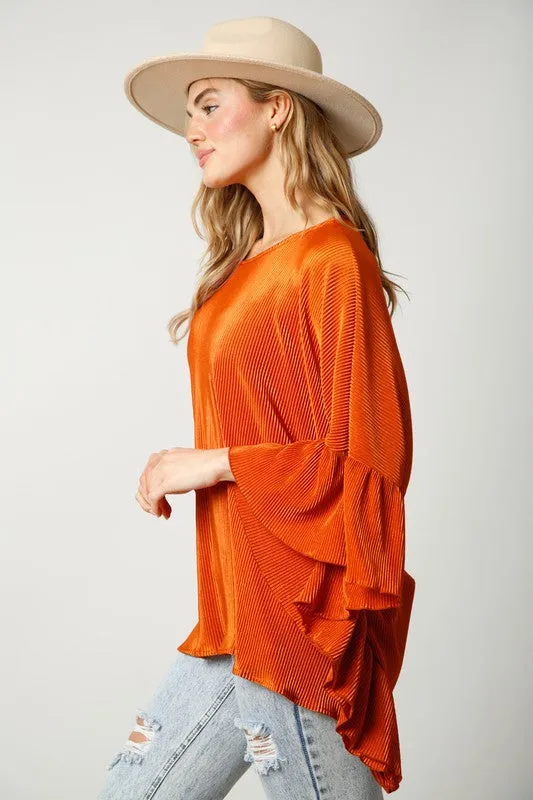 Orange Pleated Bodre Poncho