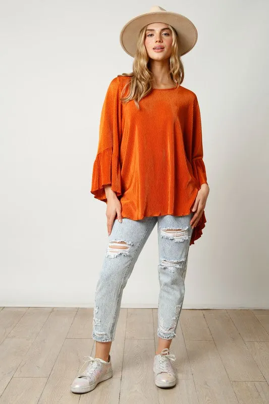 Orange Pleated Bodre Poncho