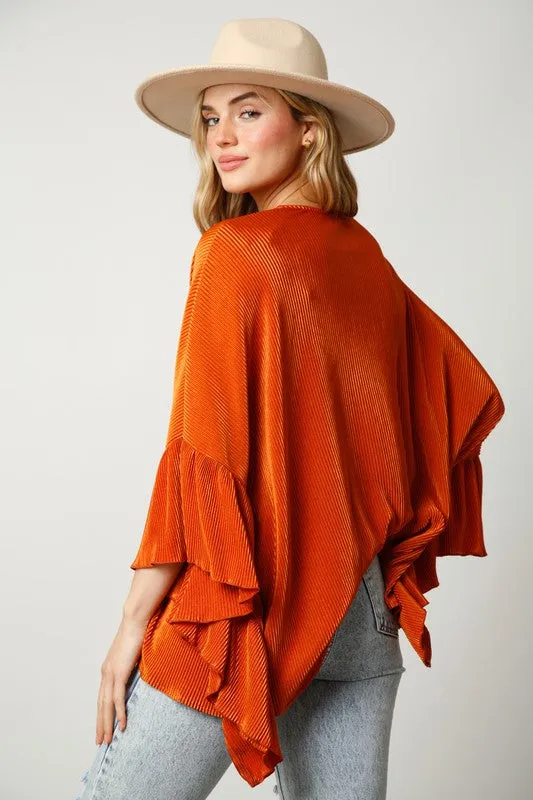 Orange Pleated Bodre Poncho