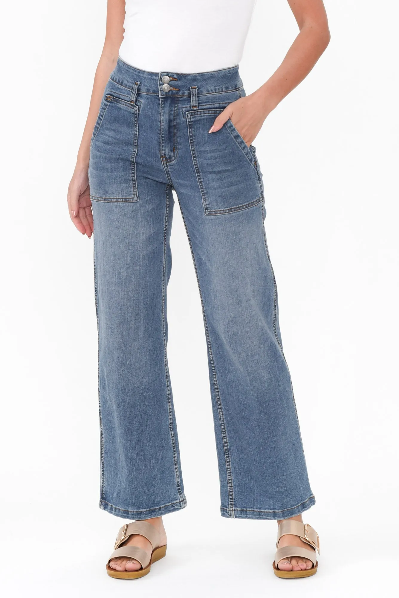 Orwell Mid Blue Wide Leg Jeans