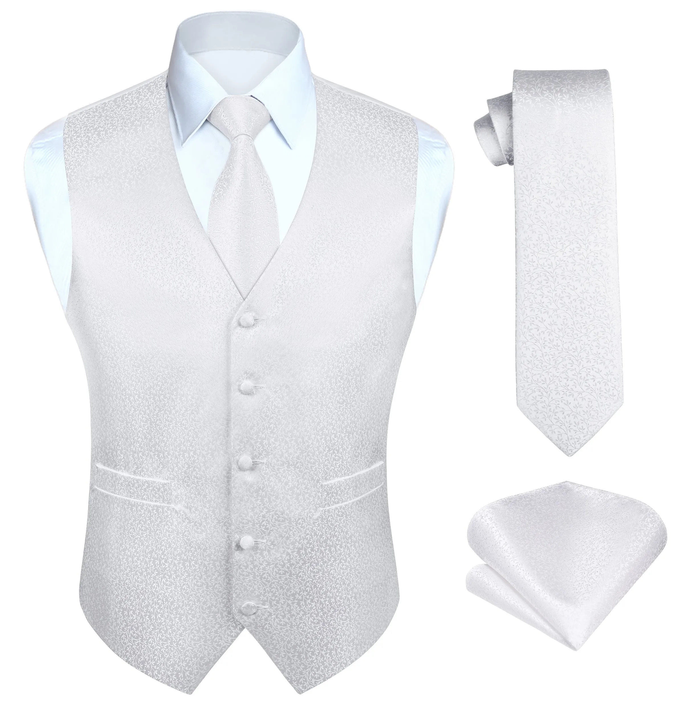 Paisley Floral 3pc Suit Vest Set - WHITE