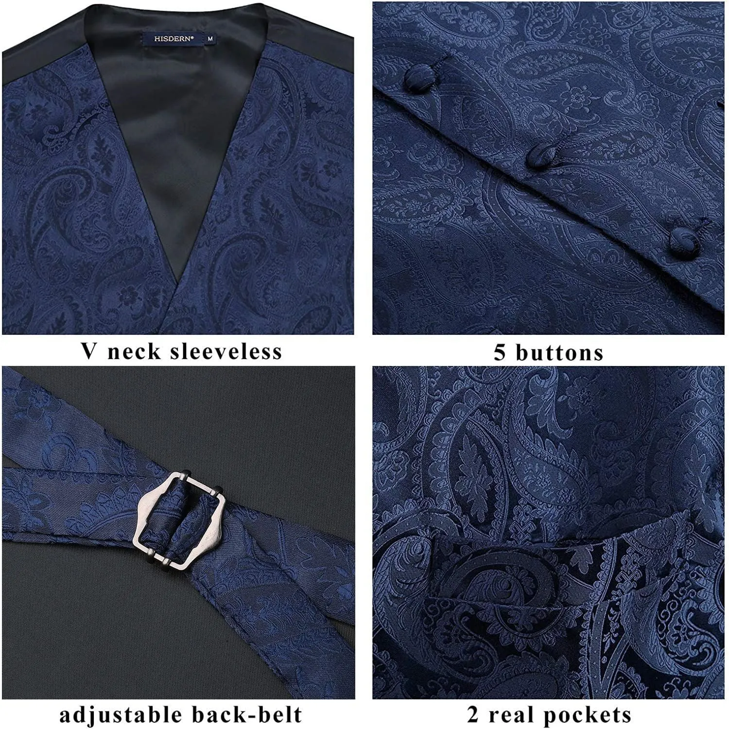 Paisley Suit Vest Tie Handkerchief Set - 01-NAVY BLUE