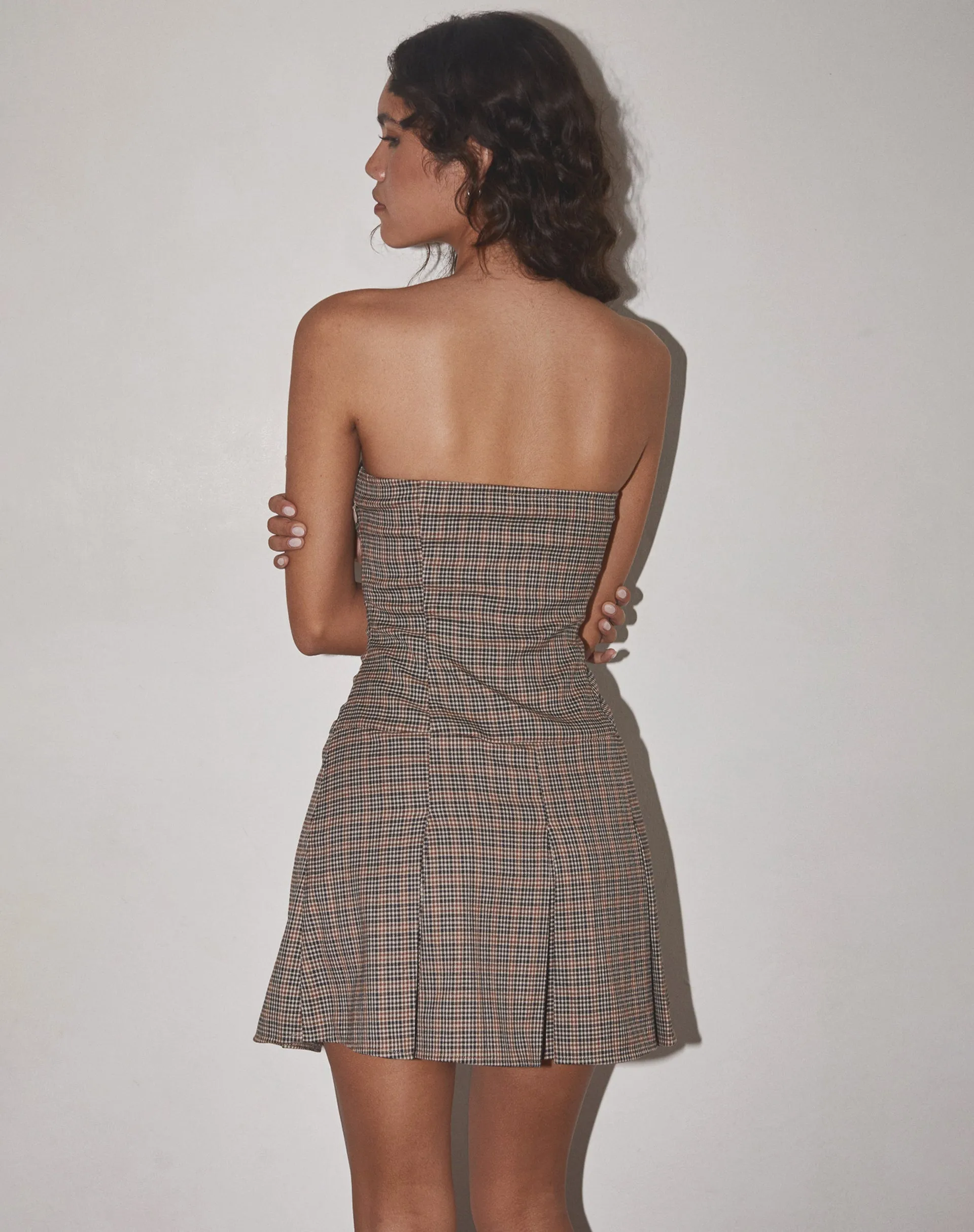 Panola Mini Dress in Micro Check Brown