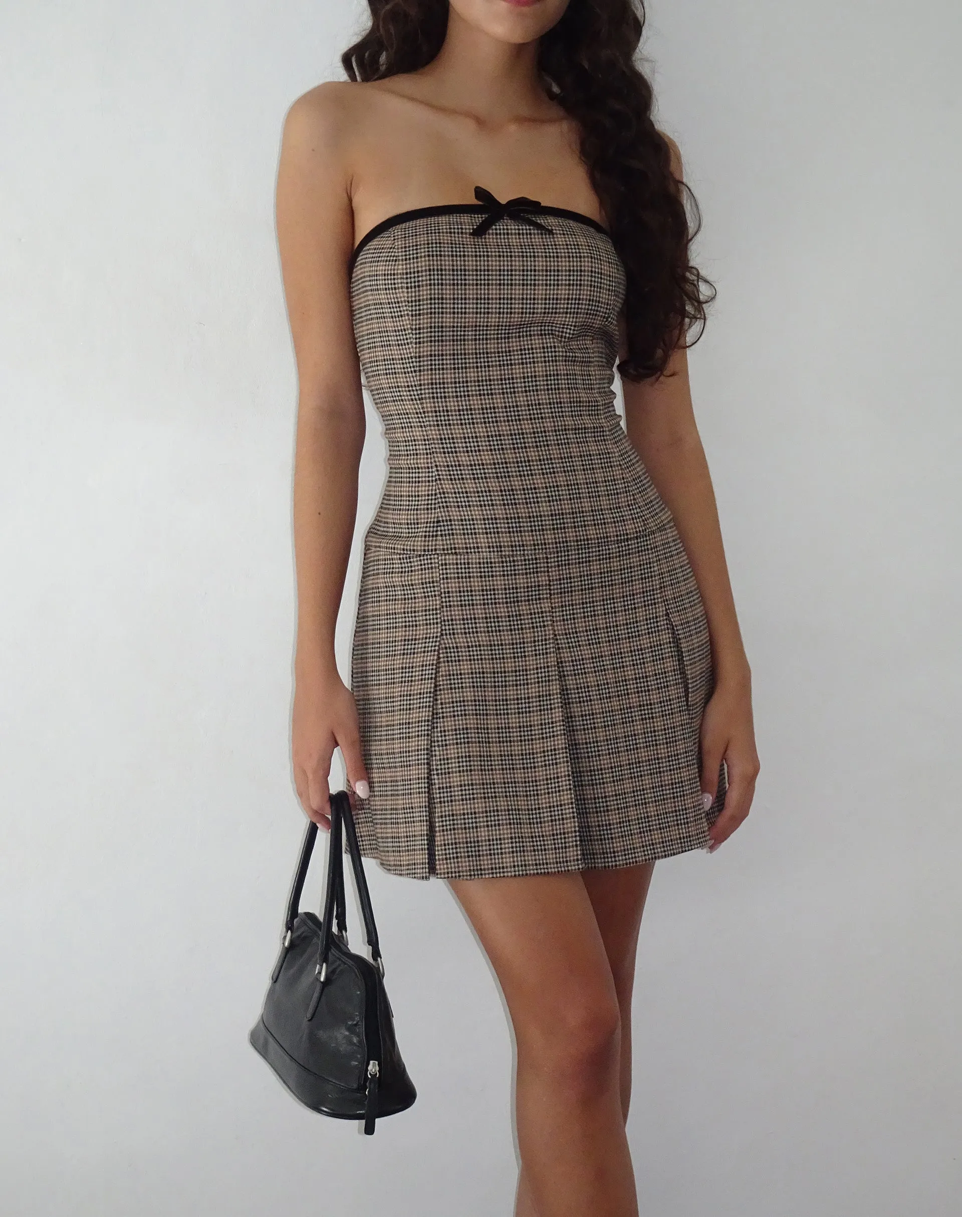 Panola Mini Dress in Micro Check Brown