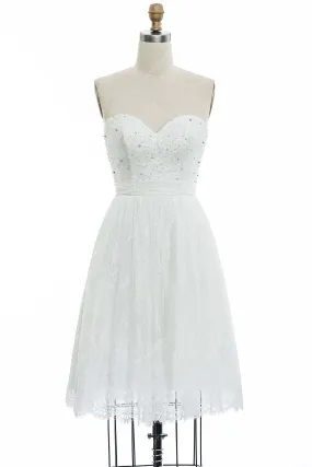 Pearls Strapless Sweetheart A-line Short Casual Wedding Dress