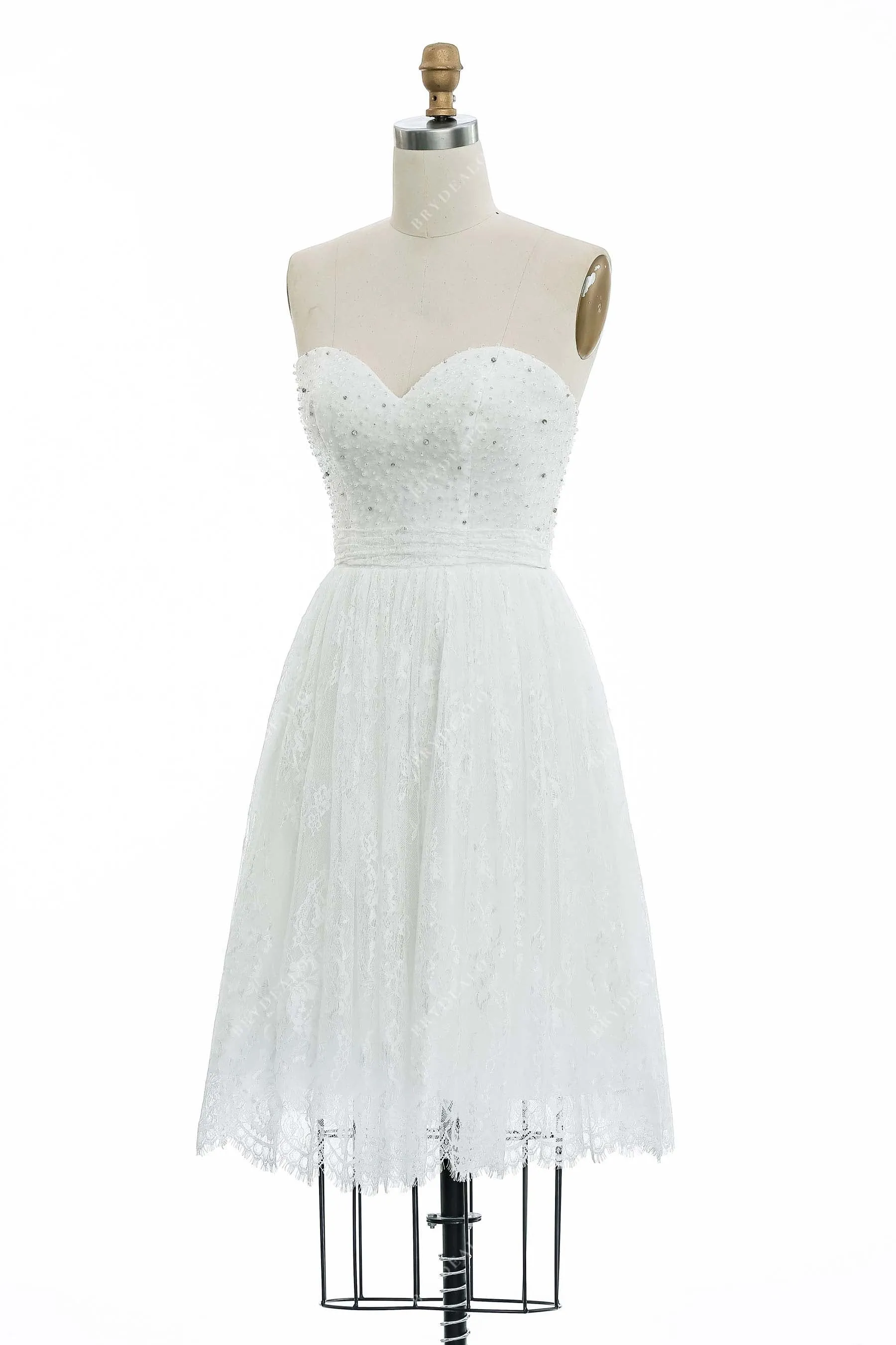 Pearls Strapless Sweetheart A-line Short Casual Wedding Dress