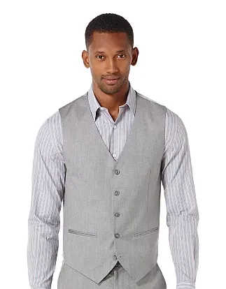 Perry Ellis Mens Texture Vest Brushed Nickel, Size XS