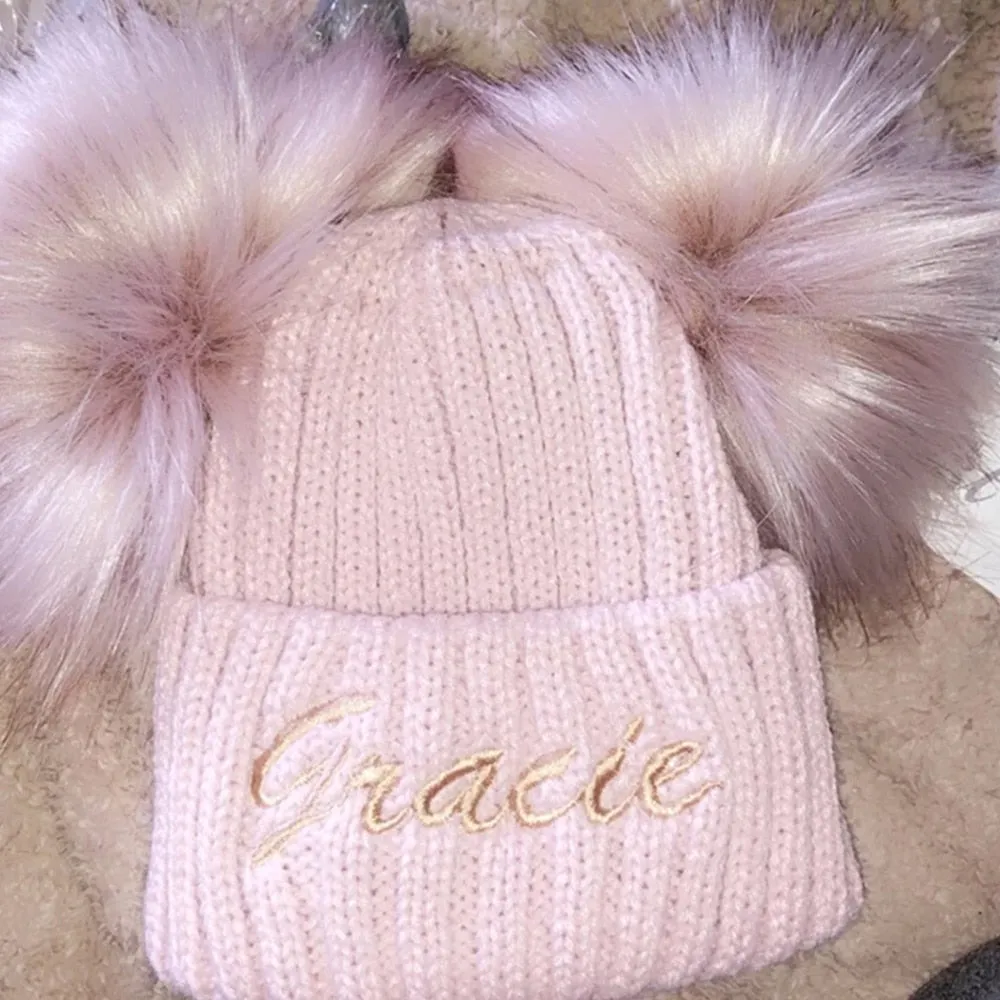 Personalized Beanie - Pom Pom Embroidered Name Baby Beanie 0-3 years