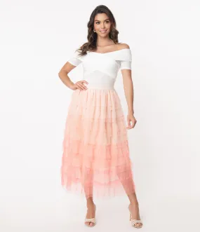 Pink Tiered Ombre Tulle Midi Skirt