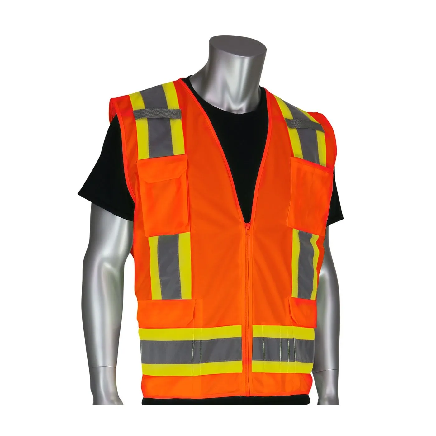 PIP 302-0500 ANSI Type R Class 2 Two-Tone Eleven Pocket Surveyors Vest, 1 Each