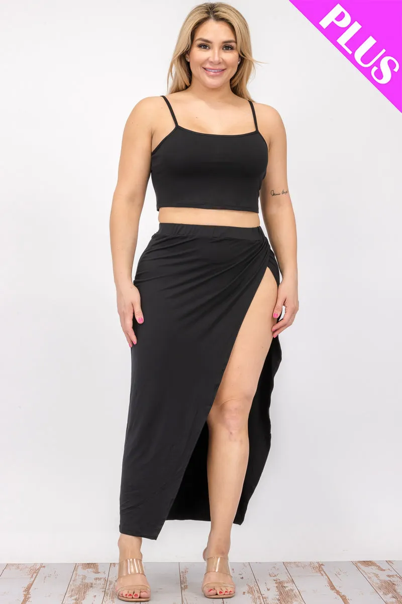 Plus Size Crop Cami & Split Thigh Maxi Skirt Set (CAPELLA)