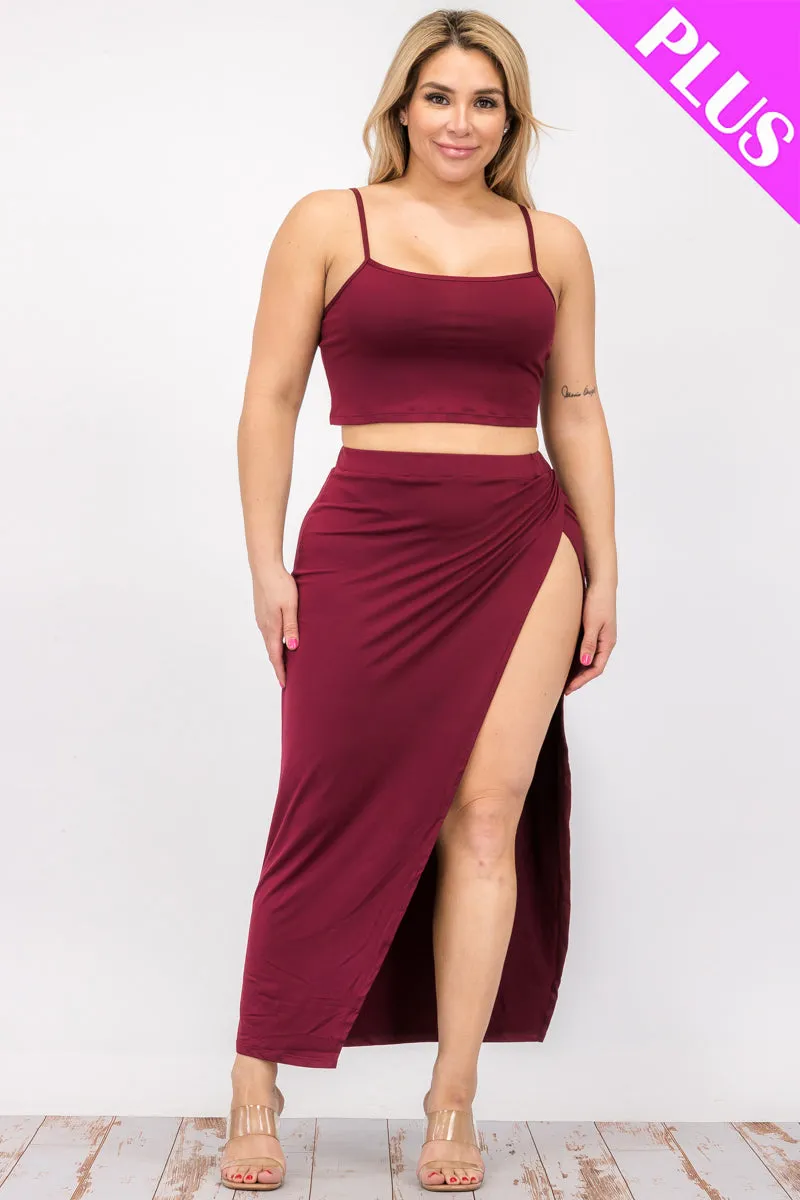 Plus Size Crop Cami & Split Thigh Maxi Skirt Set (CAPELLA)