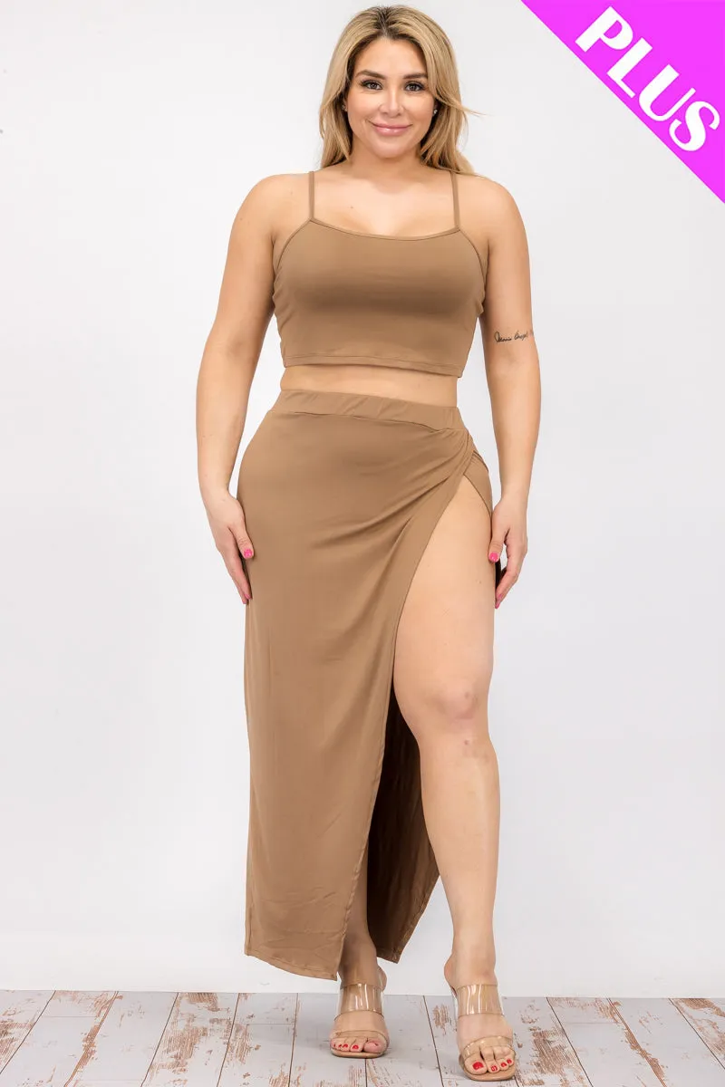 Plus Size Crop Cami & Split Thigh Maxi Skirt Set (CAPELLA)