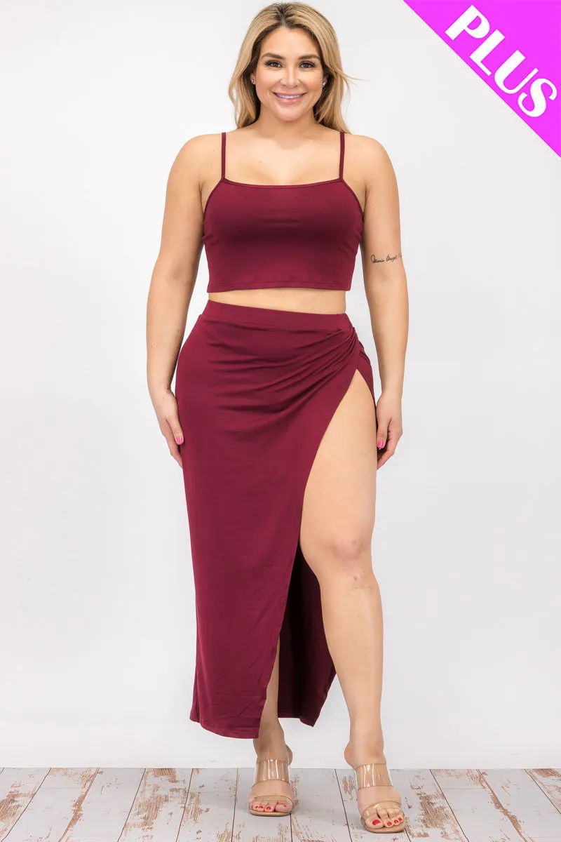 Plus Size Crop Cami & Split Thigh Maxi Skirt Set (CAPELLA)