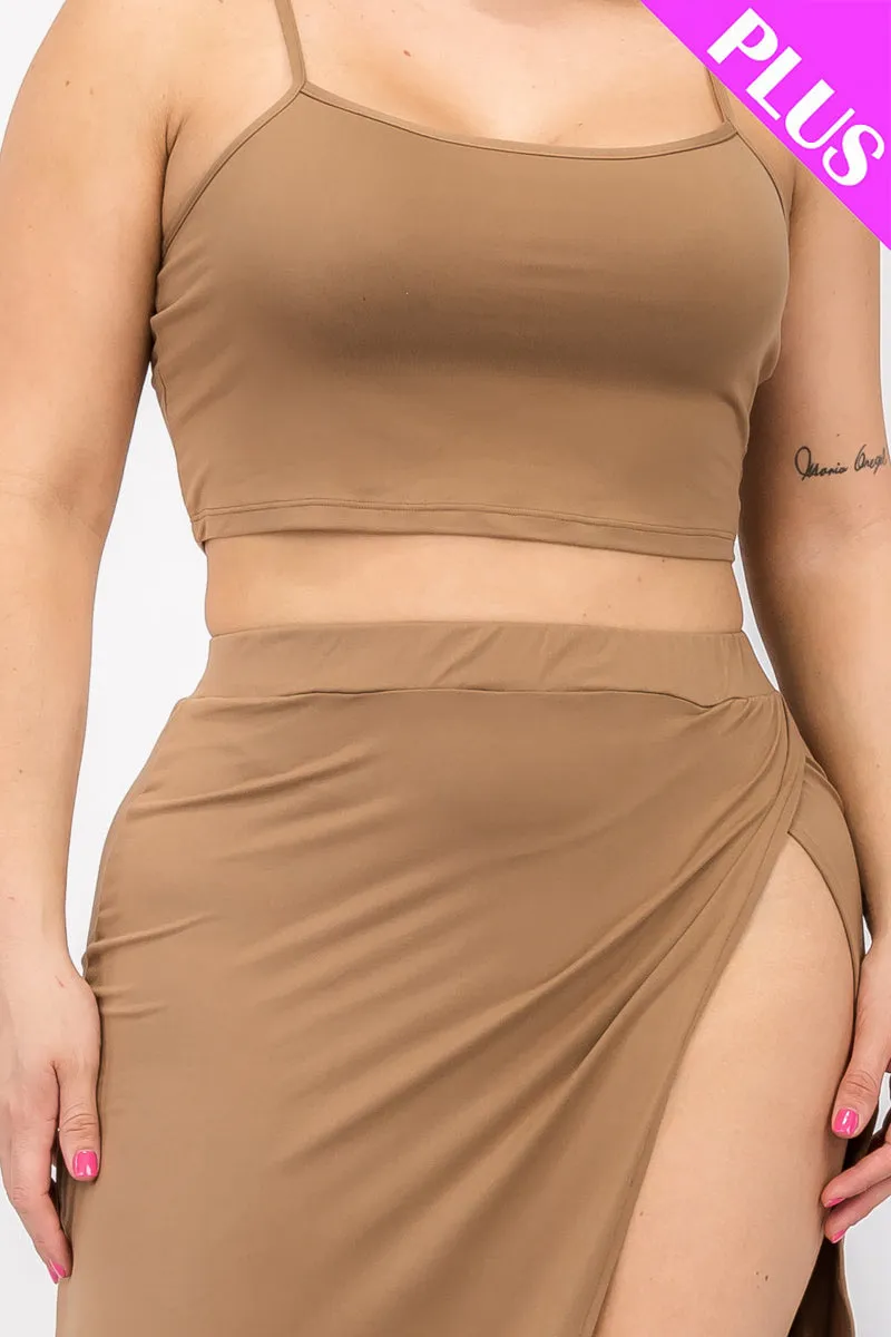 Plus Size Crop Cami & Split Thigh Maxi Skirt Set (CAPELLA)