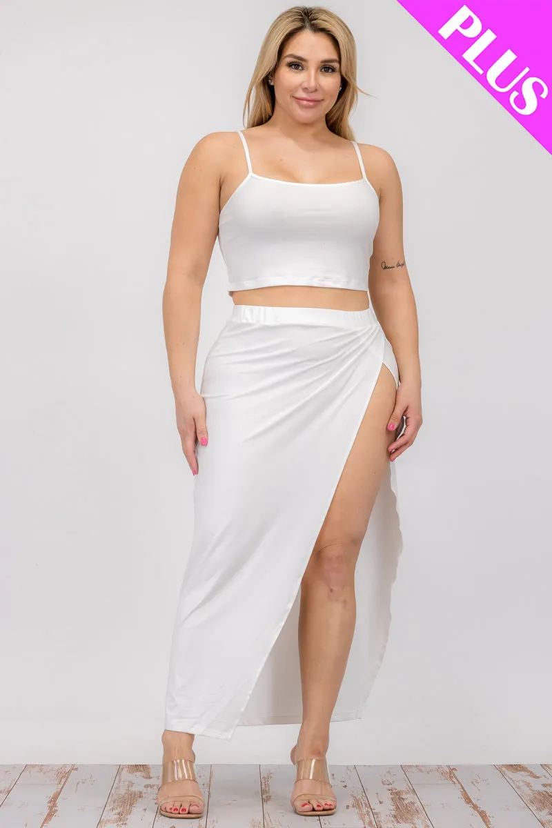 Plus Size Crop Cami & Split Thigh Maxi Skirt Set (CAPELLA)