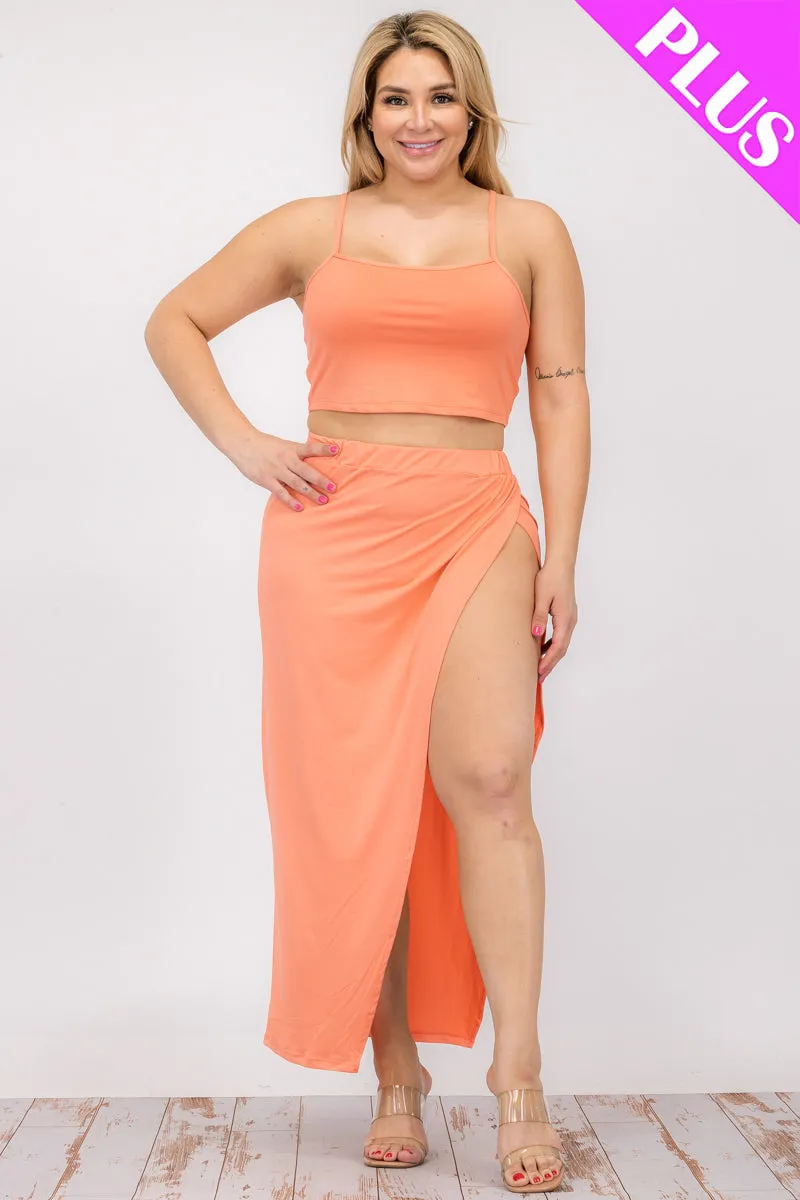 Plus Size Crop Cami & Split Thigh Maxi Skirt Set (CAPELLA)