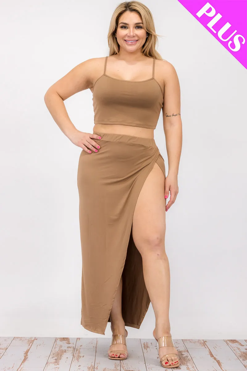 Plus Size Crop Cami & Split Thigh Maxi Skirt Set (CAPELLA)