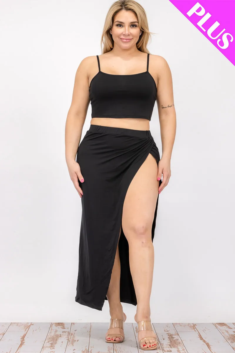 Plus Size Crop Cami & Split Thigh Maxi Skirt Set (CAPELLA)