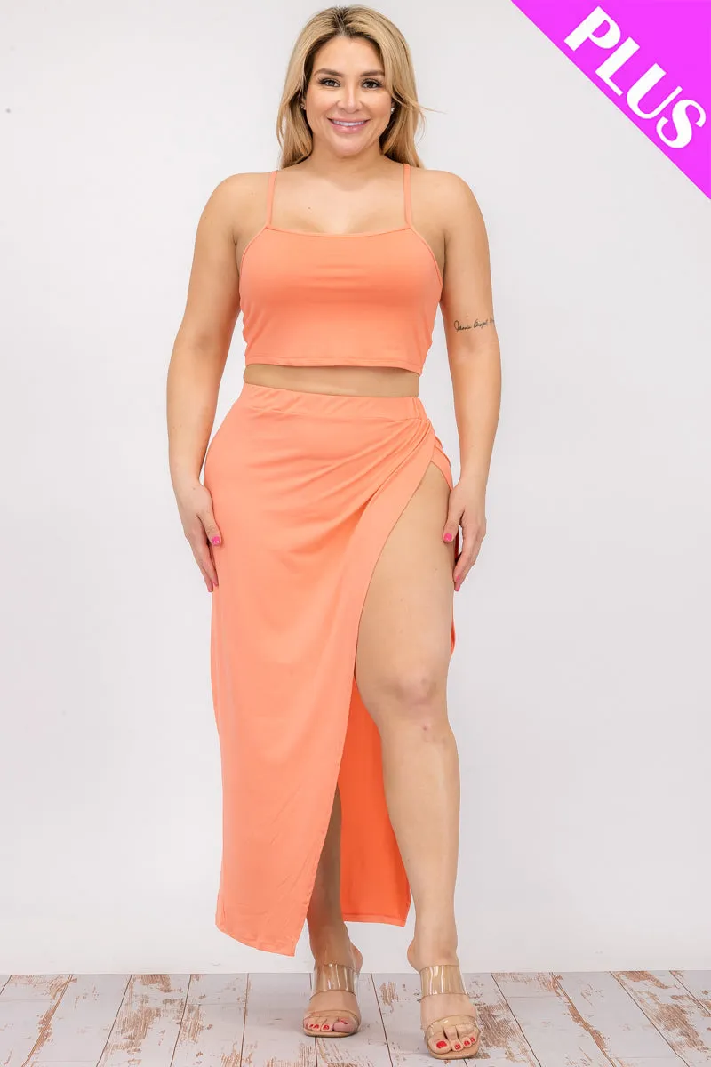 Plus Size Crop Cami & Split Thigh Maxi Skirt Set (CAPELLA)