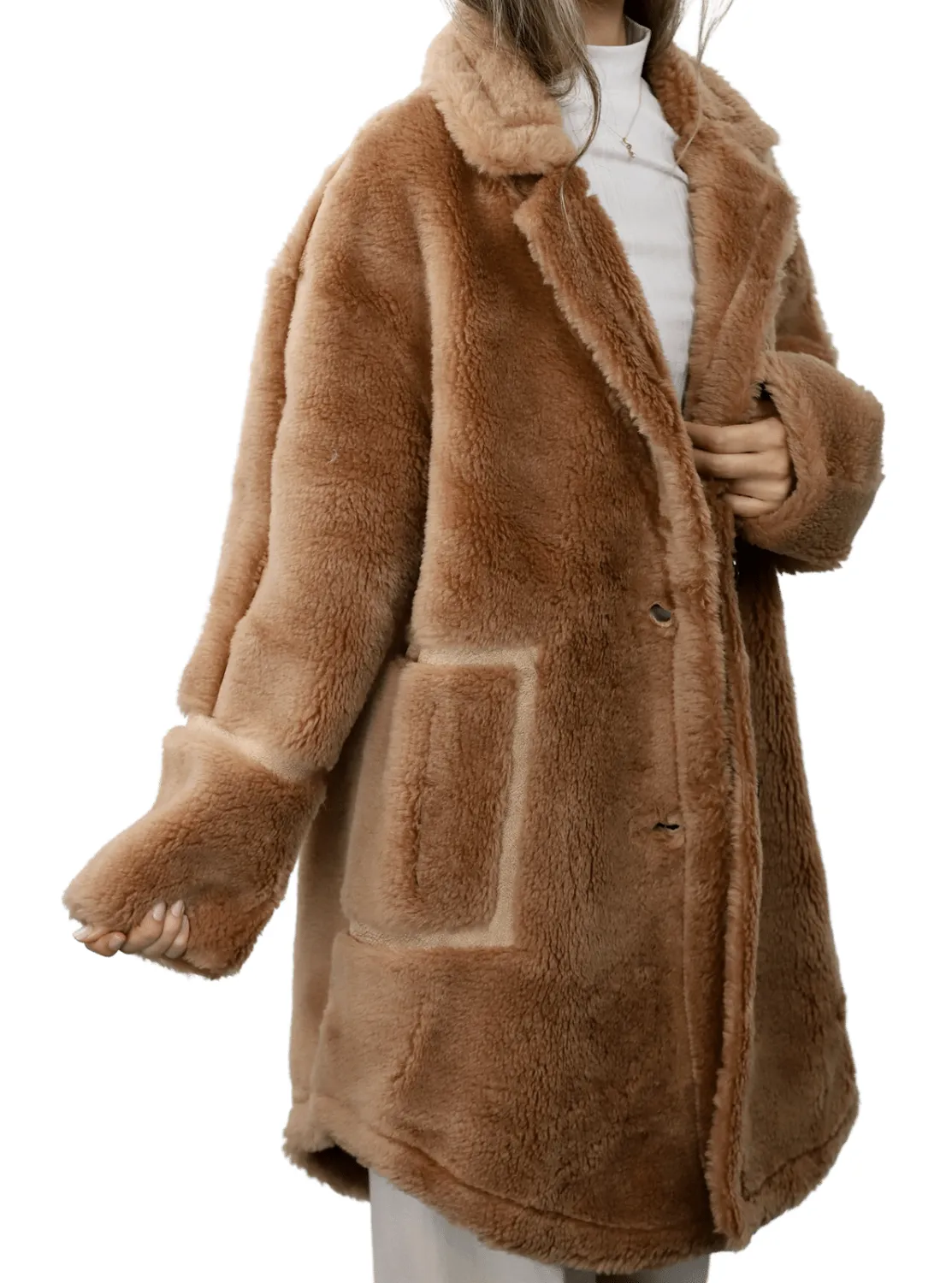 Plush Shearling and Suede Coat - Camel