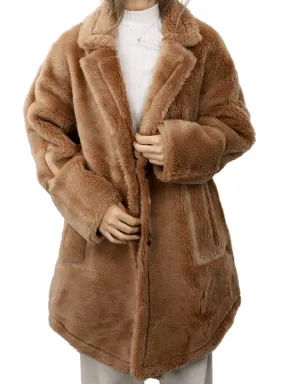 Plush Shearling and Suede Coat - Camel