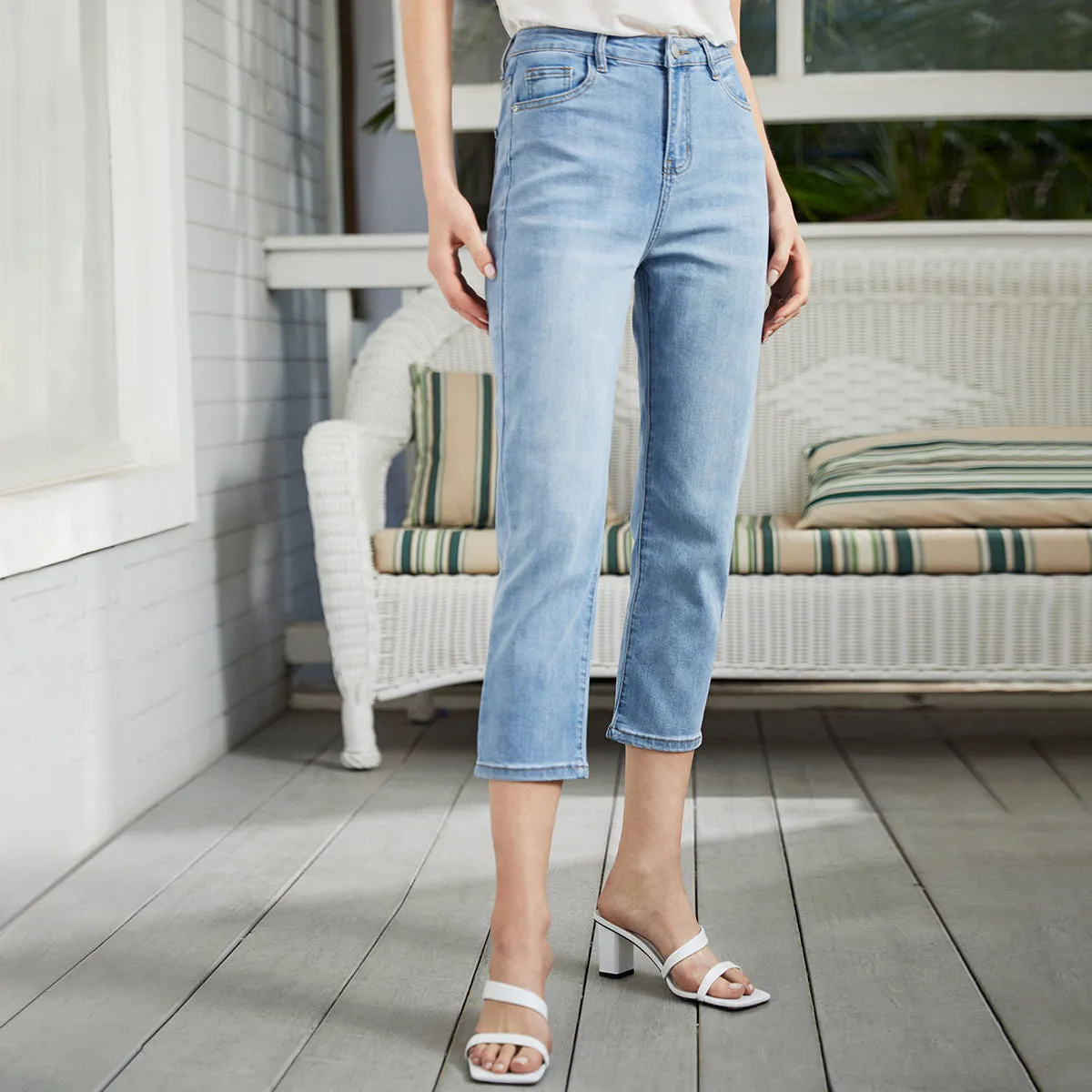 Pocket High Waist Cropped Jeans