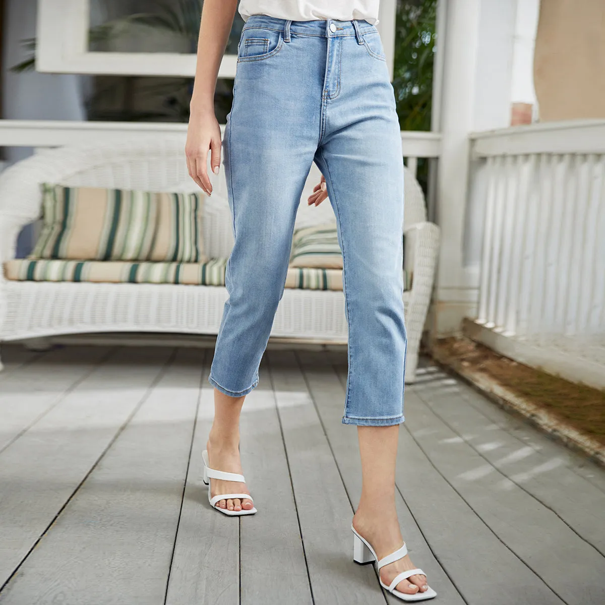 Pocket High Waist Cropped Jeans