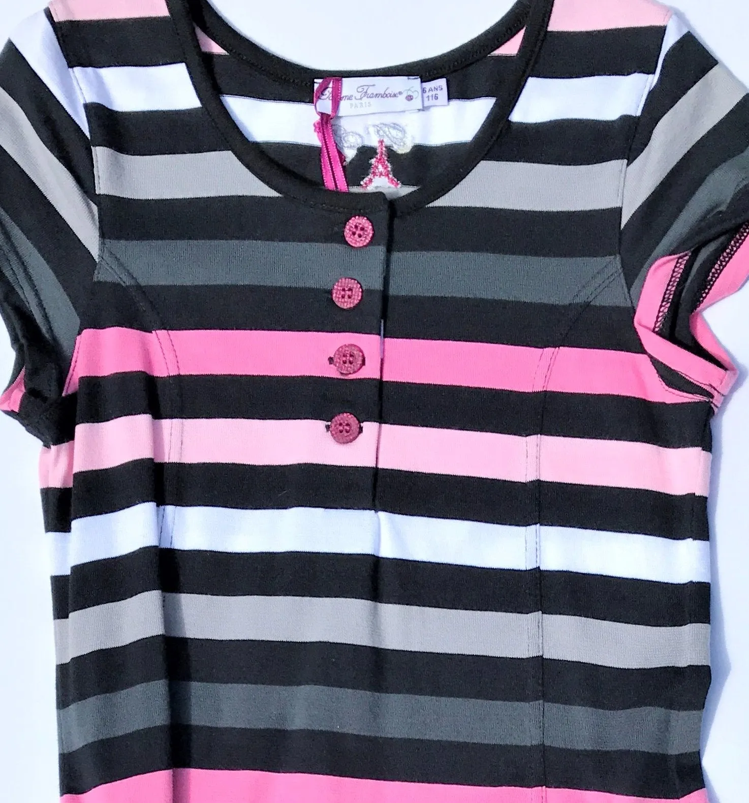 Pomme Framboise of France Girls Black With Stripes  Bubble Dress