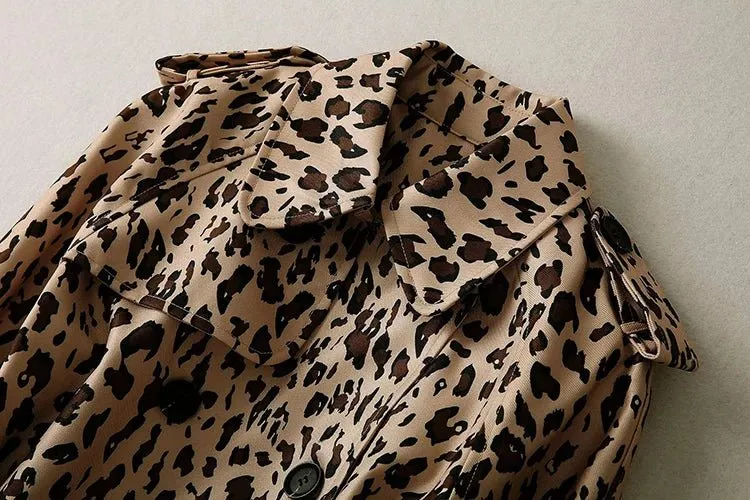 Pre Order:  Epaulettes Leopard Print Trench Coat