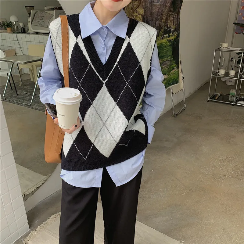 Preppy Aesthetic Sweater Knitted Autumn and Winter Loose Sweater Women Vest