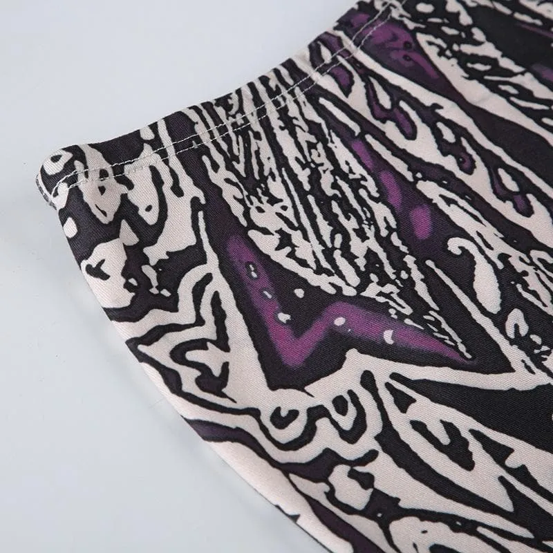 Print high rise abstract contrast maxi skirt