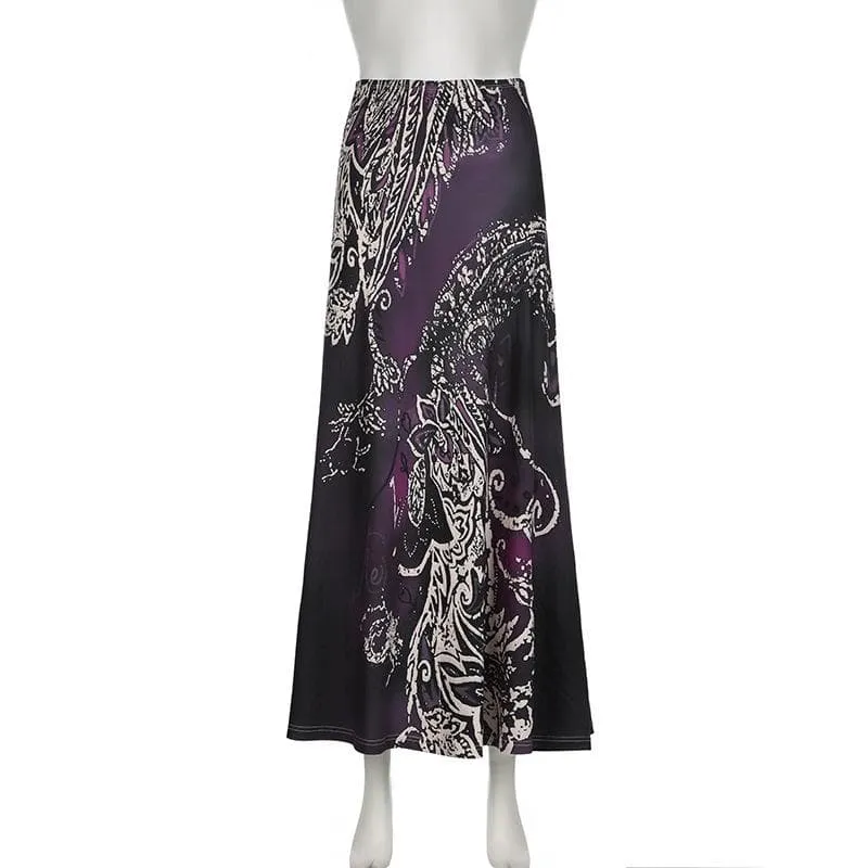 Print high rise abstract contrast maxi skirt