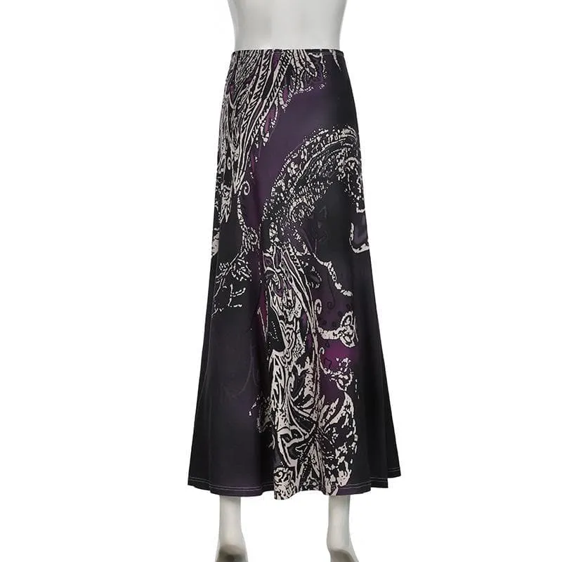 Print high rise abstract contrast maxi skirt