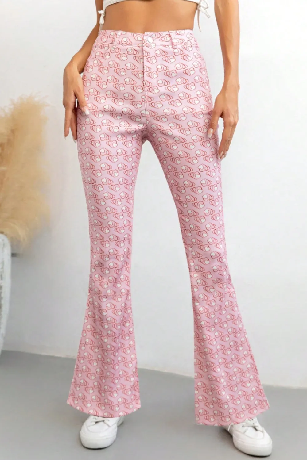 Printed High Waist Flare Pants with Pockets