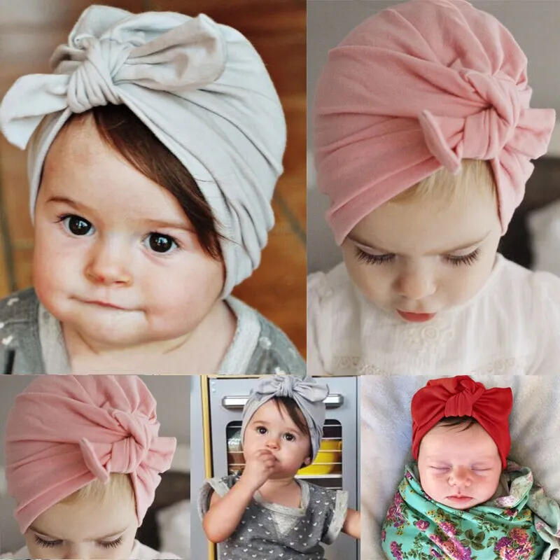 PUDCOCO Newborn Baby Kid Boy Girl Infant Soft Bowknot Hat Toddler Soft Cotton Beanie Hat Cap